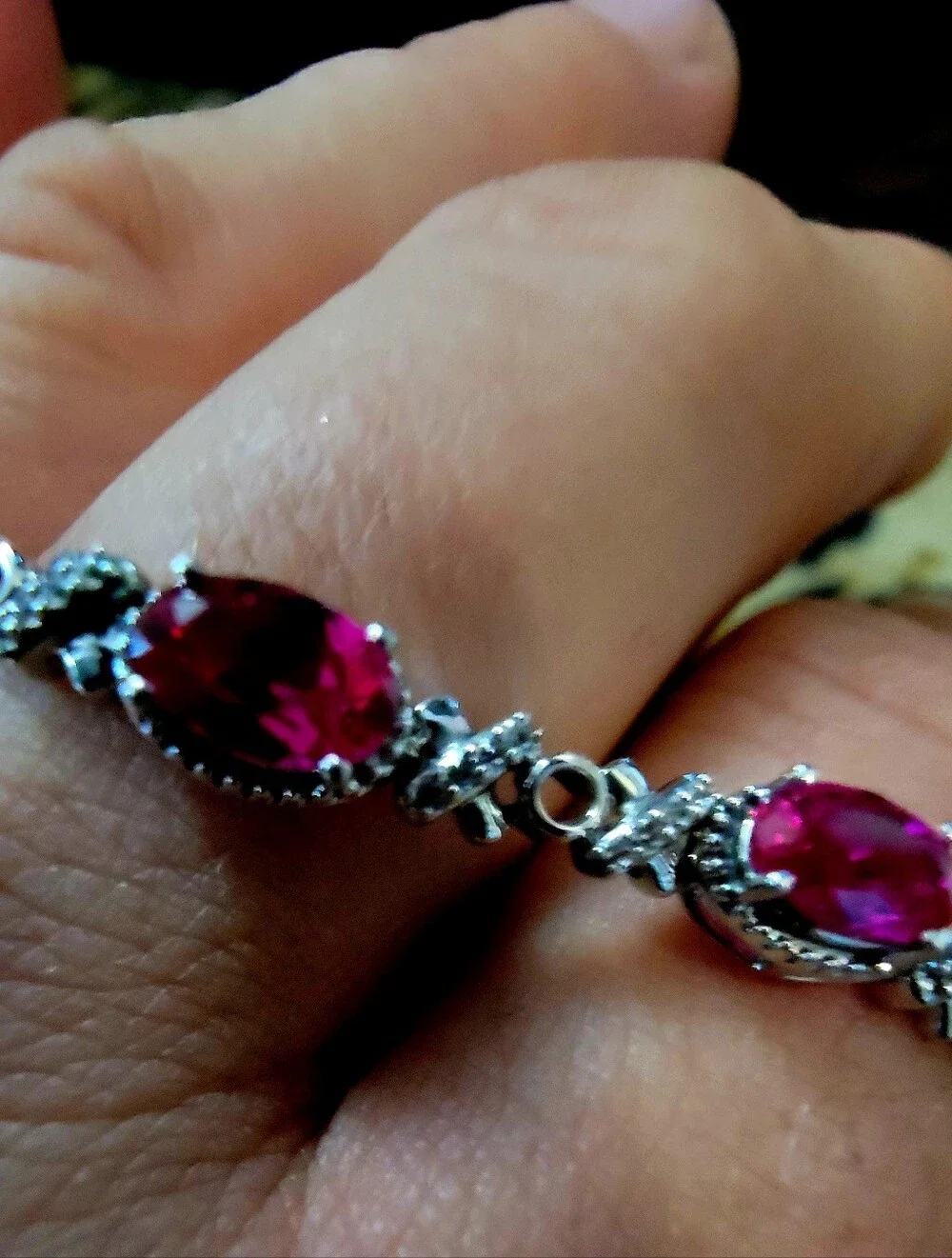 Ruby Bracelet Crystal Sterling Silver  - Lab Created Rubies Women Jewelry